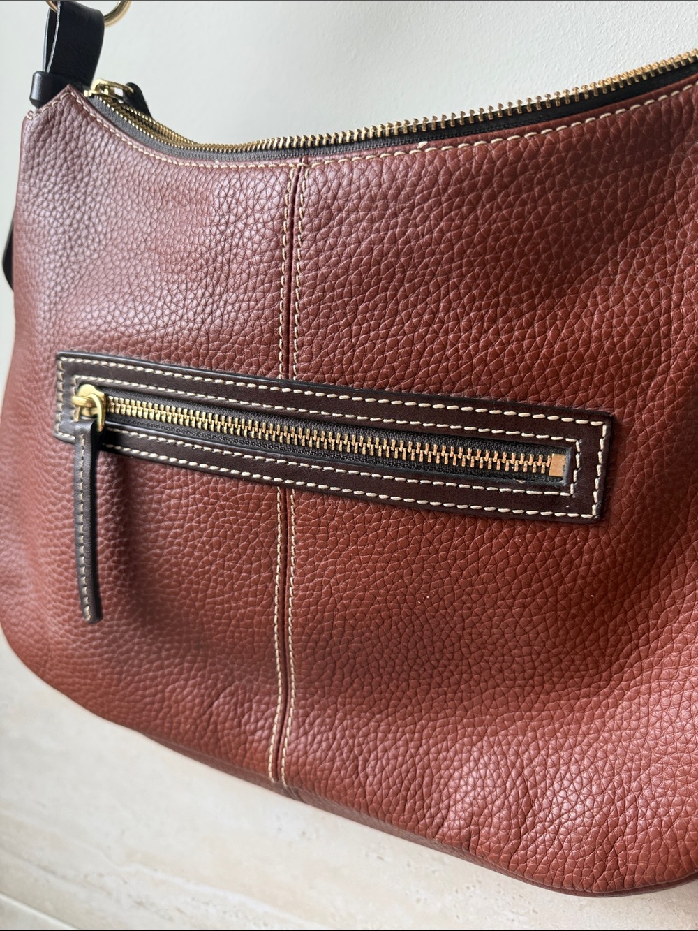 Dooney & Bourke Vintage Brown and Black Pebbled Leather Shoulder Bag - Picture 6 of 9